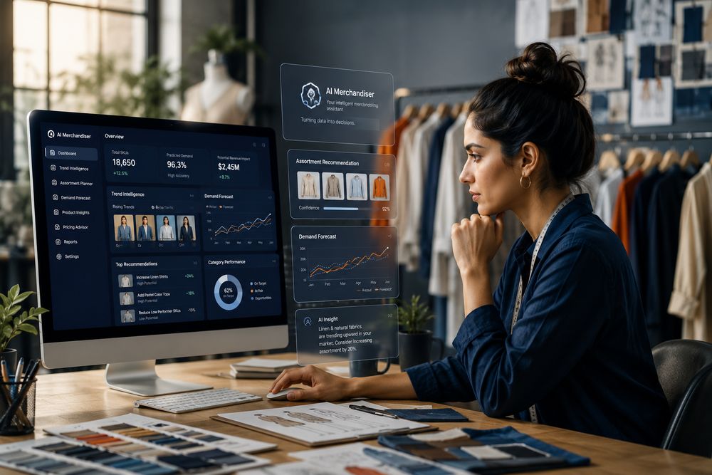 Merchandiser reviewing AI assortment and demand forecasts