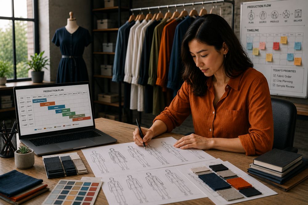 Planner working on a garment production plan
